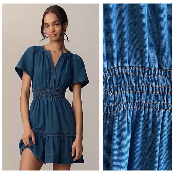 Anthropologie Dresses & Skirts - Anthropologie Blue Denim Somerset Smocked Waist Mini Dress L